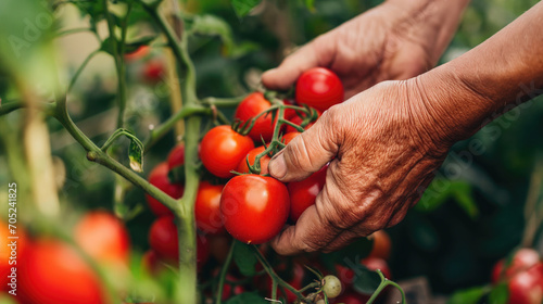 closeup hands harvest tomatos 