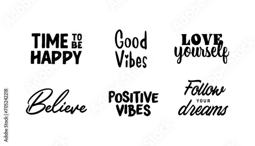 Motivational quotes bundle. Inspiration and good vibes set of typographic designs.