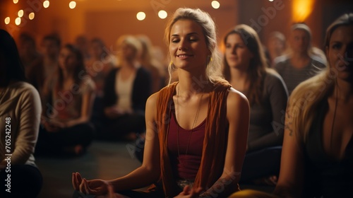 A Group of People Meditating Indoors,