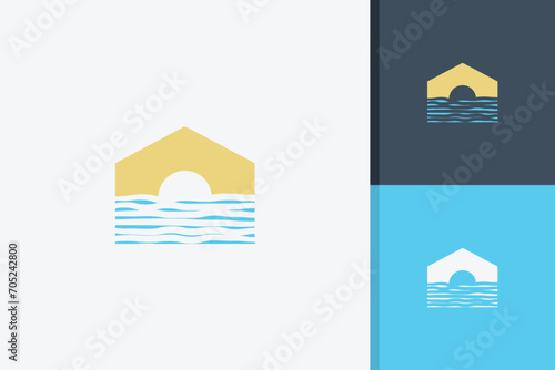 river house logo design illustration vector template