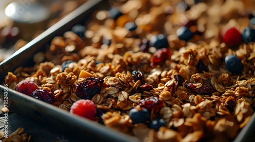 Homemade granola with nuts, raisins and dried cranberries