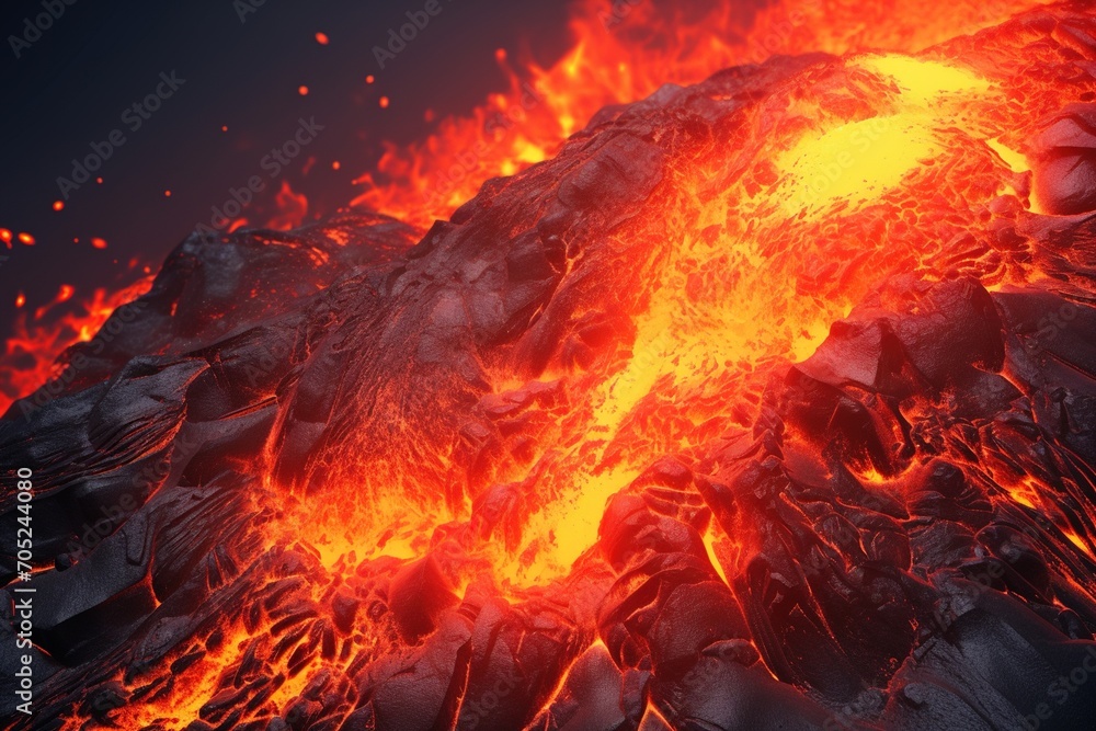 molten rock flows from a volcano