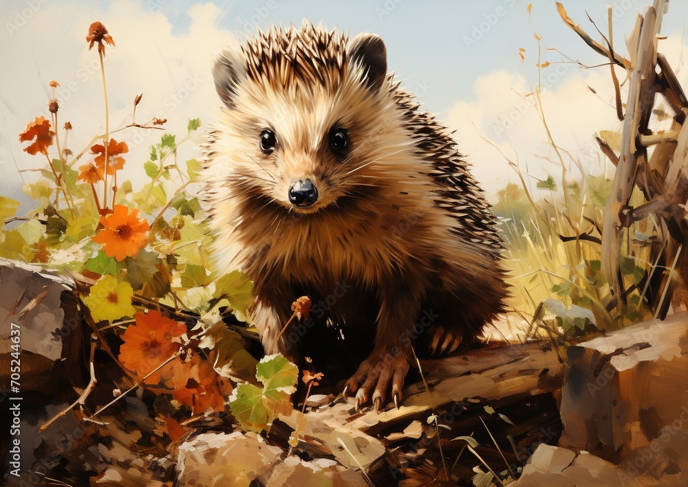 Naklejka premium Hedgehog in the autumn forest