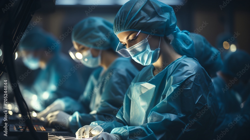 Surgeons performing surgery in an operating room