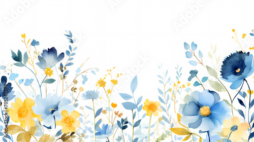 Floral frame with watercolor flowers, decorative flower background pattern, watercolor floral border background