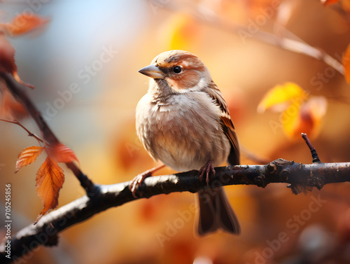 Macro close up of a little sparrow bird, blurry background  © TatjanaMeininger