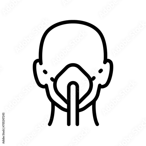 Man in oxygen mask flat line icon. Aerosol breathing lung machine treatment icon