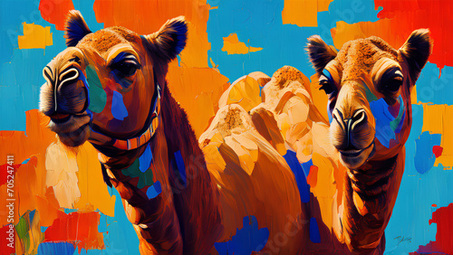 Vector Illustration of Kings of Desert the camels. Searching for the water in desert photo