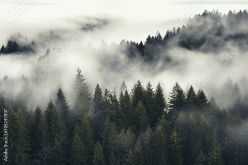 Misty Mountains and Foggy Forest Landscape © duyina1990