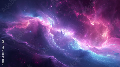 Abstract representation of a space odyssey with cosmic patterns in shades of blue, violet, and magenta, creating an epic and futuristic background photo