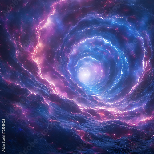 Abstract representation of a space odyssey with cosmic patterns in shades of blue  violet  and magenta  creating an epic and futuristic background