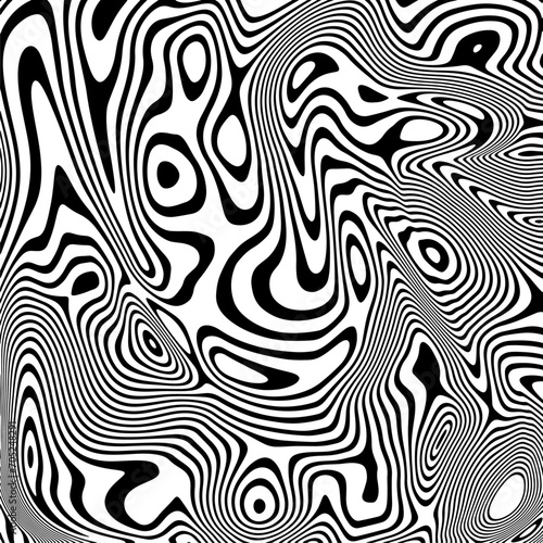 Black and white contrast abstract poster design with optical interference effect. Illusion of movement for banner, flier, invitation, cover, business card.