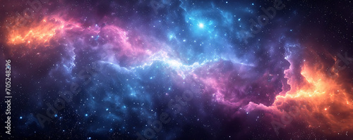Abstract representation of a space odyssey with cosmic patterns in shades of blue, violet, and magenta, creating an epic and futuristic background photo