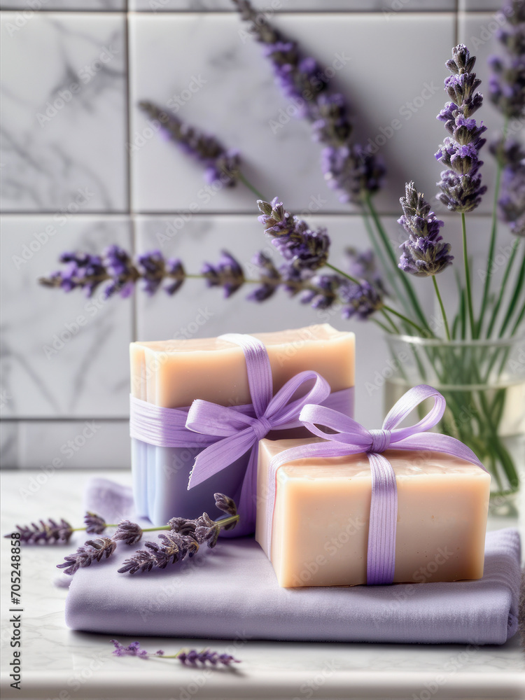Handmade natural organic soap bars with lavender