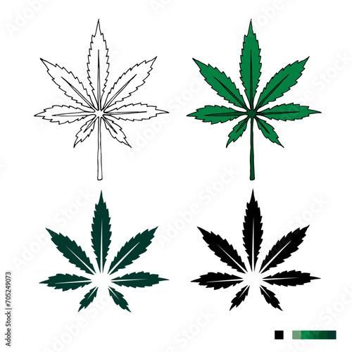 Cannabis leaves. Hemp set hand drawn vector illustration