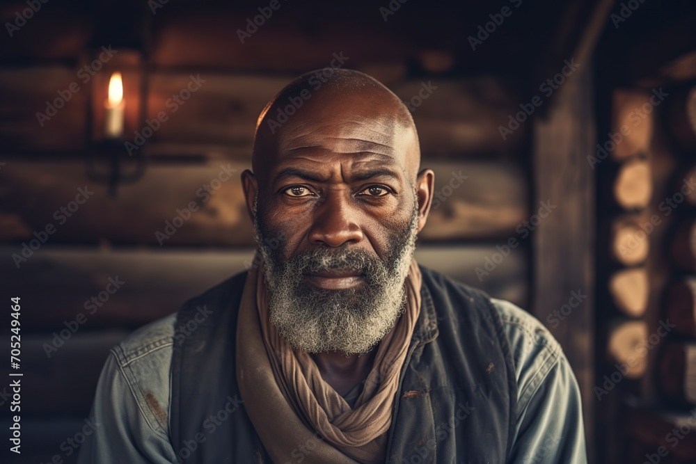 Obraz premium bald and bearded African-American man posing in front of the camera