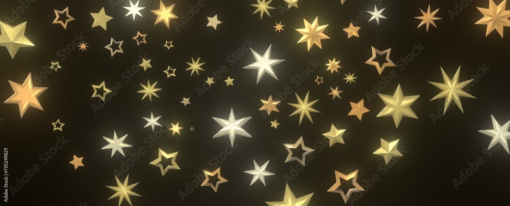 Banner with golden decoration. Festive border with falling glitter dust and stars. Banner with golden decoration. Festive border with falling glitter dust and stars.