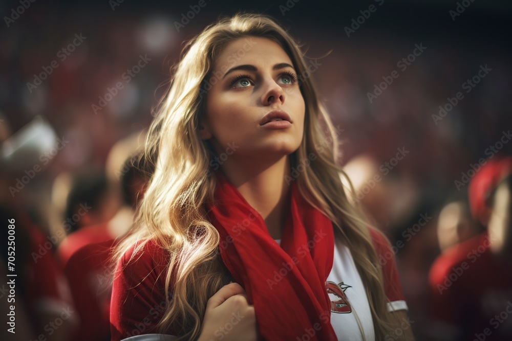 female football fan enjoying the match at the stadium female football fan enjoying the match at the stadium