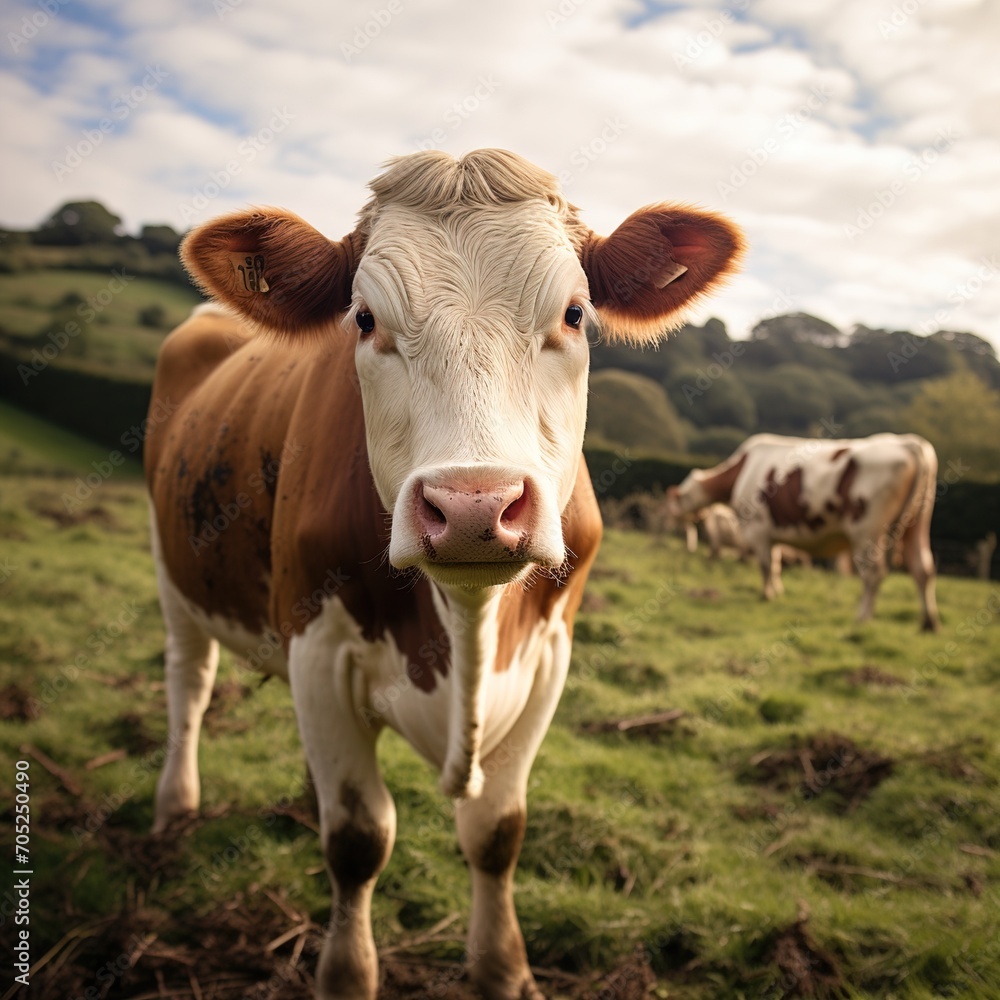 Close-up of a cow looking at the camera with blurred background