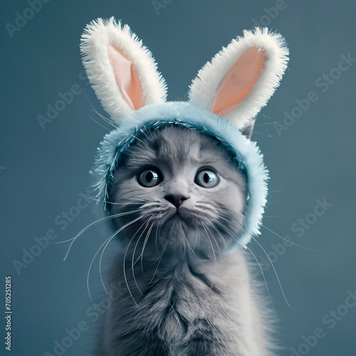 Adorable Cat with Bunny Ears Hat Portrait created with Generative AI technology