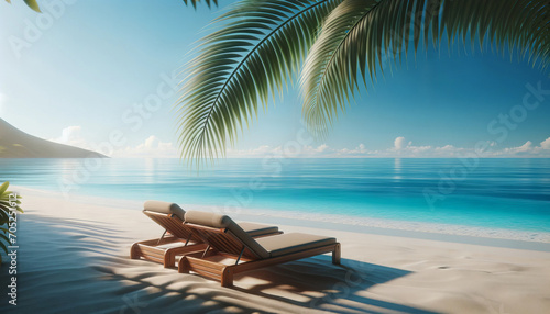 Tranquil Ocean Shore Paradise with Palm Shade © ANDREY PROFOTO