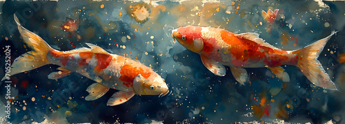 Ornamental crucian carps with golden spots  depicted in pastel colors  showcasing a blend of natural beauty and artistic interpretation