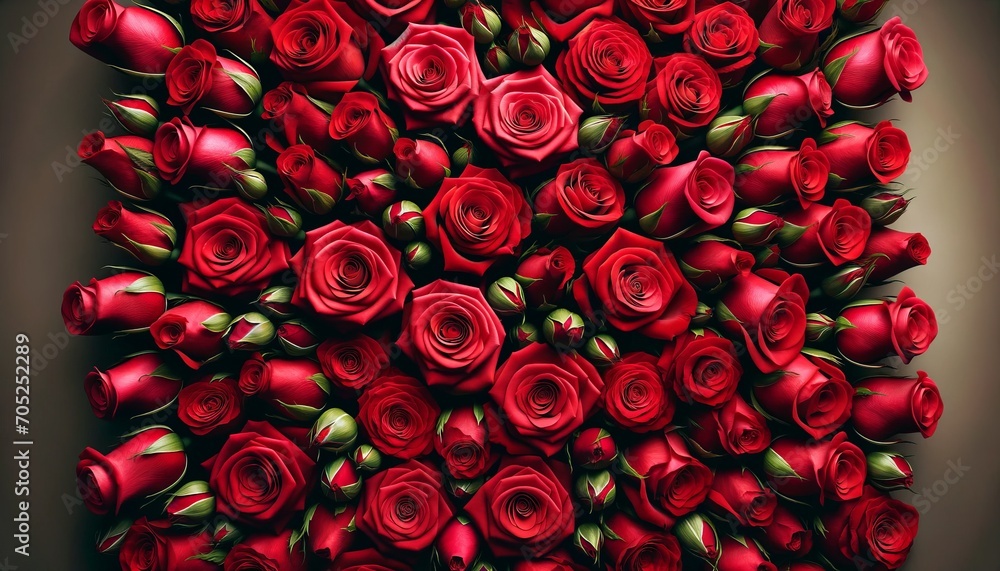 Background of red roses. Top view of the buds Background of red roses. Top view of the buds