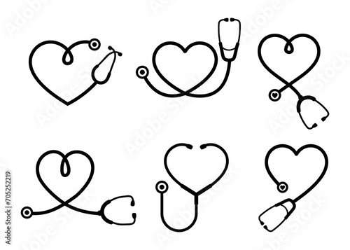 Simple stethoscope icon with heart shape. Health and medicine icons, Isolated vector illustration.