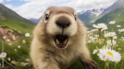 Wallpaper Mural Cute alpine marmot, groundhog standing on its paws. screams and whistling after ibernation on springtime. Groundhog day Torontodigital.ca