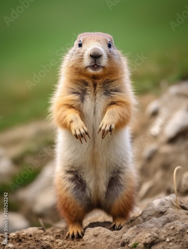 Cute alpine marmot, groundhog standing on its paws. screams and whistling after ibernation on springtime. Groundhog day © Svetlana