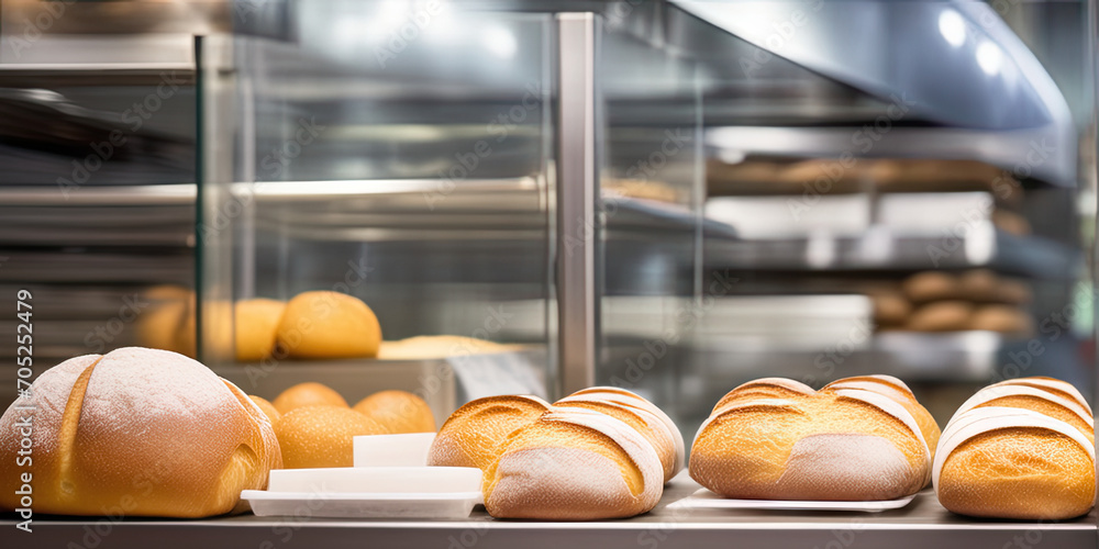 Fluffy bread rolls in a bakery Freshly baked crispy bun Bakery the production pastries Dinner rolls bread