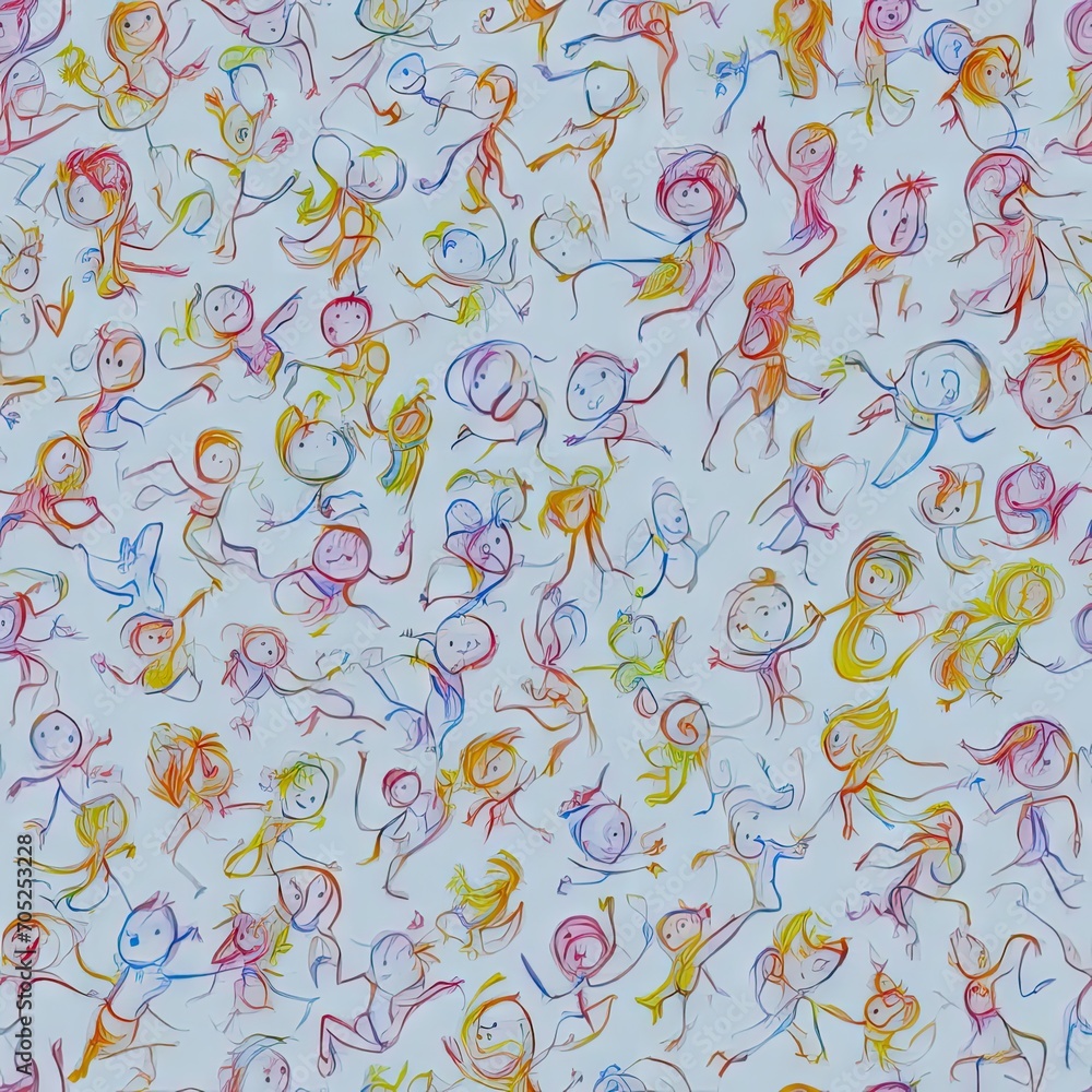 Children's drawing. Abstract seamless pattern. AI generated.