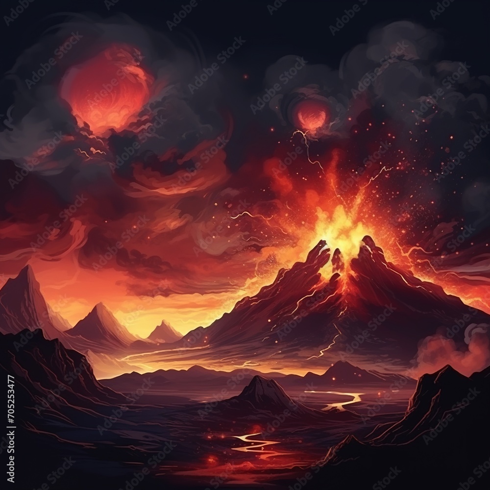 Volcanic Eruption in Alien Landscape