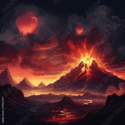 Volcanic Eruption in Alien Landscape