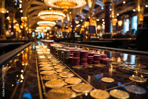 Dazzling Casino Gambling Zetons. Close-Up View of Jackpot Wins and Lucrative Profits in the Casino Ambiance