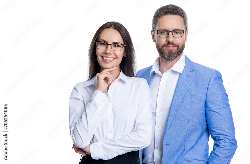 two businesspeople in formal suit. ambitious businesspeople support. professional business leader with manager. successful businesspeople. business coworkers isolated on white. successful team
