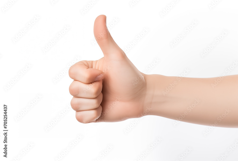 Closeup of male hand showing thumbs up gesture isolated on white background Closeup of male hand showing thumbs up gesture isolated on white background