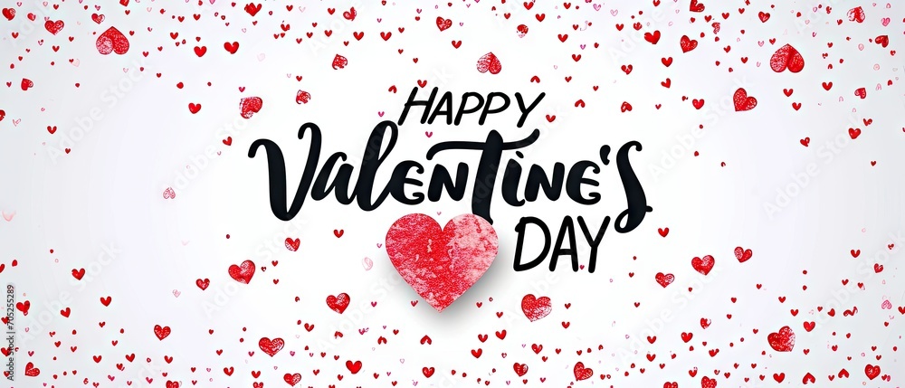 Obraz premium happy valentine's day text on a white background with red hearts Generative AI