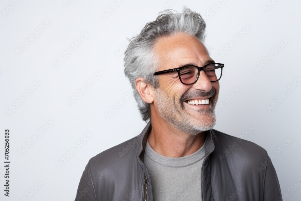 Portrait of a happy senior man with grey hair and eyeglasses Portrait of a happy senior man with grey hair and eyeglasses