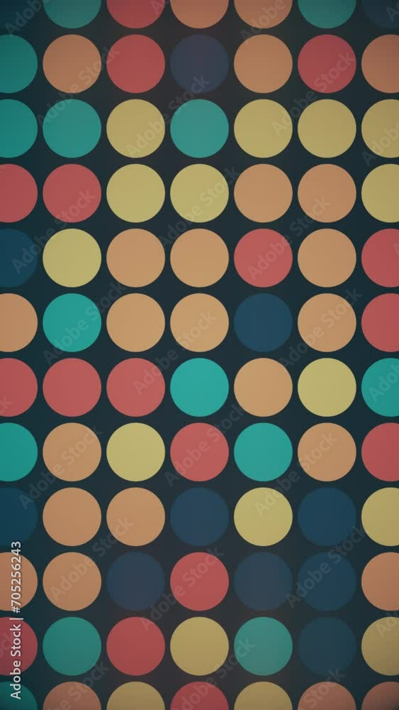 Vertical video - trendy retro geometric background with colorful blinking circles in vintage colors - blue, orange, red and teal. This stylish motion background animation is HD and a seamless loop. Vertical video - trendy retro geometric background with colorful blinking circles in vintage colors - blue, orange, red and teal. This stylish motion background animation is HD and a seamless loop.