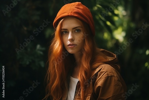Portrait of a beautiful young woman in a hat and raincoat