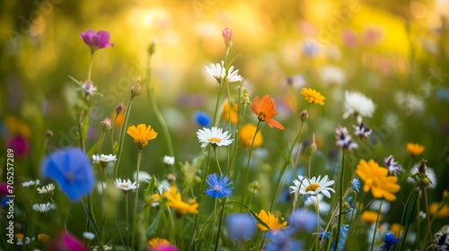 A vivid meadow bursting with spring's blooming flowers