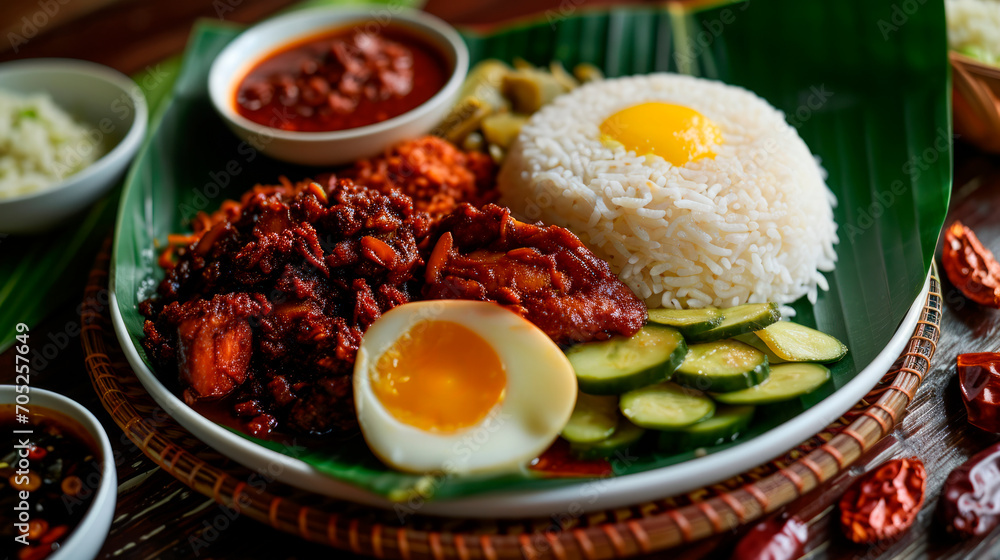 Nasi lemak is a traditional Malaysian dish made of rice with coconut milk.