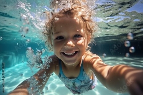 Little Girl Swimming Underwater