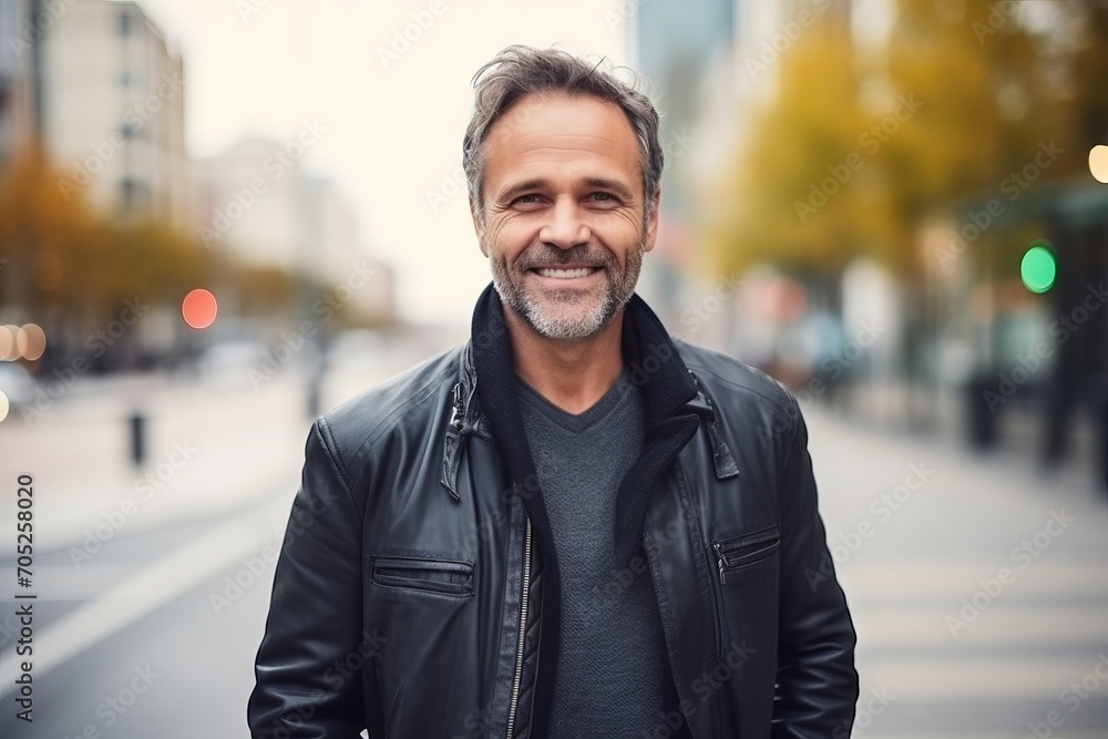 Portrait of a handsome middle-aged man in a urban setting. Portrait of a handsome middle-aged man in a urban setting.