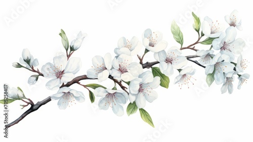 White Cherry Blossom Flowers on Branch Illustration AI Generated