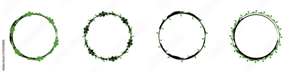 Decorative frames vector icon set. Abstract grunge frame vector. Round frames for photos, backgrounds, and other uses. Frames wrapped with leaves vector illustration. Decorative frames vector icon set. Abstract grunge frame vector. Round frames for photos, backgrounds, and other uses. Frames wrapped with leaves vector illustration.