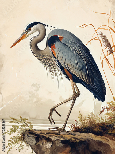 Sea Bird Lover Gift Blue Heron Poster Vintage photo