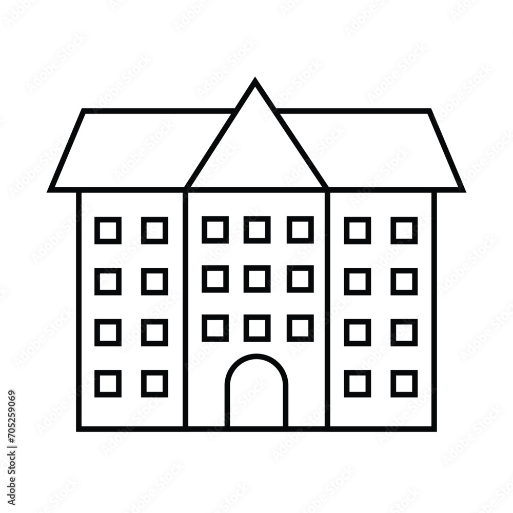 Simple school building line icon. Stroke pictogram. Vector illustration isolated on a white background. Premium quality symbol. Vector sign for mobile applications and websites.