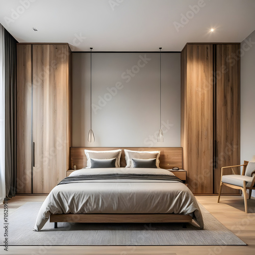 Wallpaper Mural Large, contemporary bedroom featuring a wooden wardrobe Torontodigital.ca